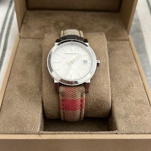 BURBERRY Stainless Steel Check Fabric Strap Watch
